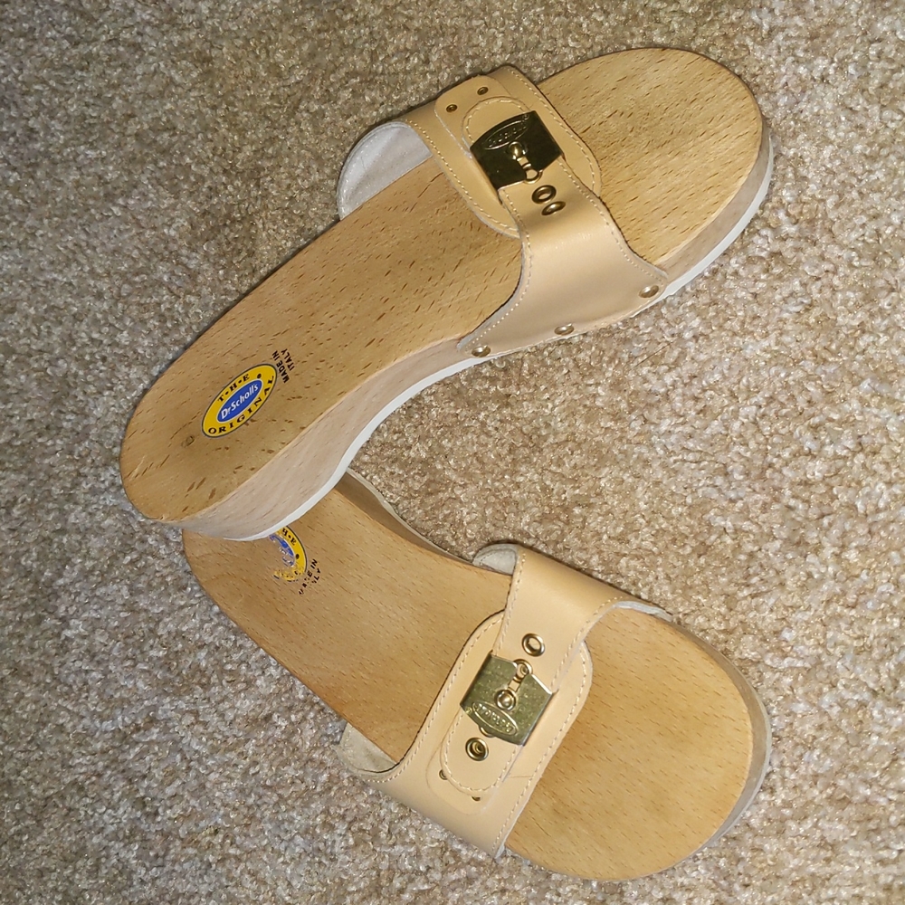 Dr Scholl's Wooden Exercise Sandals Beige Made in Italy 6